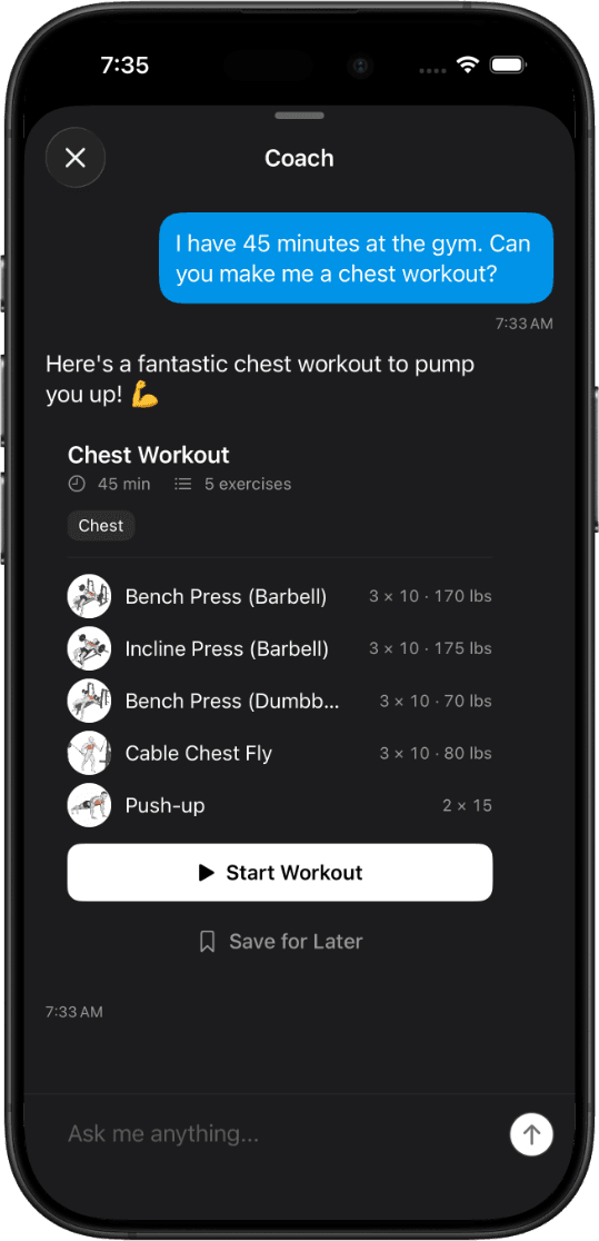EVEX AI coach chat screen